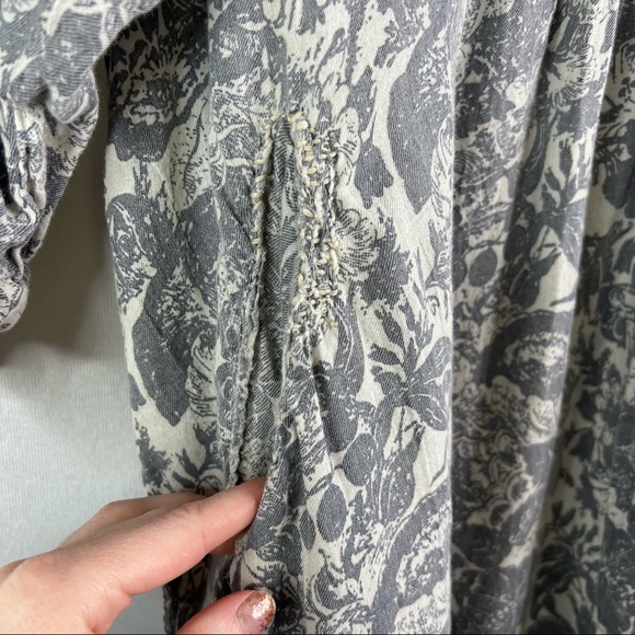 Magnolia Pearl Cordelia Block Print Tunic Dress Blue Floral 3/4 Sleeve Pockets - Picture 4 of 4